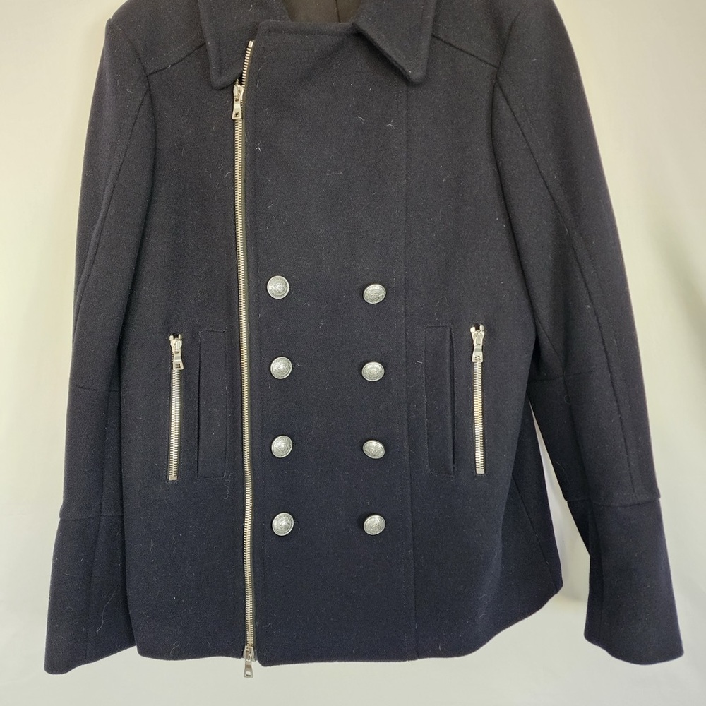BALMAIN Double-Breasted Navy Peacoat with Silver Buttons